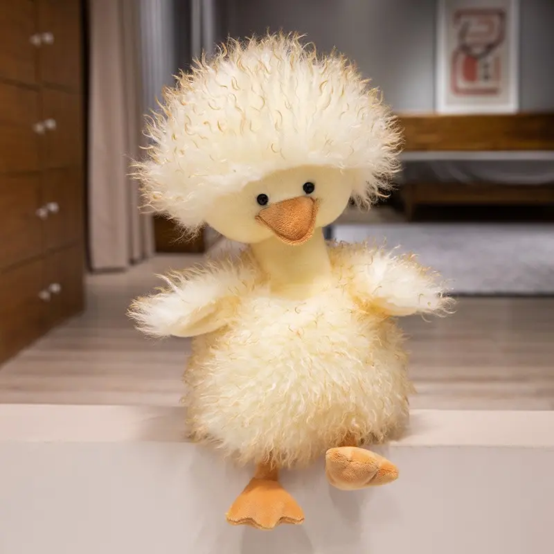 Fluffy Duck Plush Toy, Soft and Fluffy Stuffed Animal, Brown/Pink/Yellow, Birthday Gift, Party Decoration, April Fools' Day, Cute Collectible