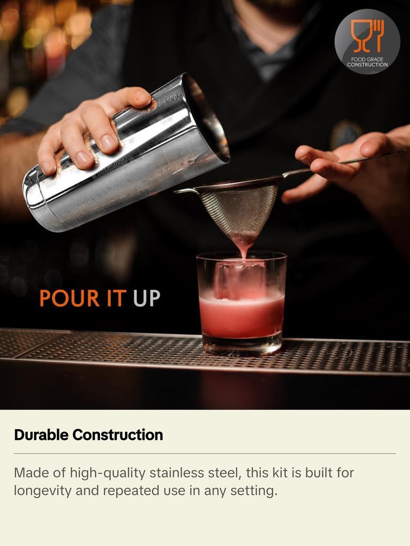 15 Pcs Bartender Set - Drink Mixer with Essential Bar Accessory Tools with Cocktail Shaker Stainless Steel Utensils Reusable 15 Pcs Bartender Set - Drink Mixer with Essential Bar Accessory Tools with Cocktail Shaker Stainless Steel Utensils Reusable