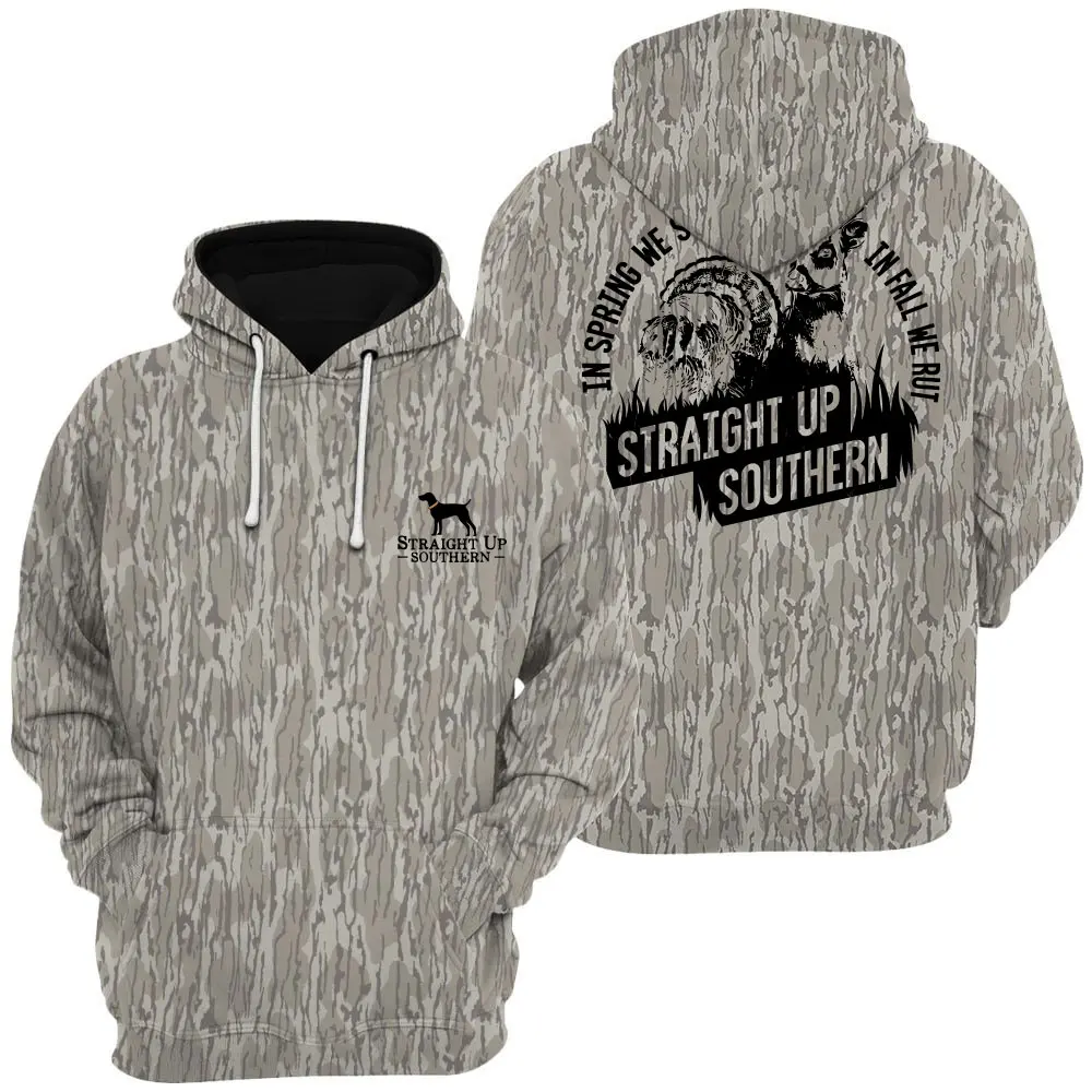 Strut and Rut - Turkey and Whitetail Buck Hunting Camo Hoodie, Sweatshirt, Vintage Graphic Camo Hoodie, Sweatshirt, Top Menswear Streetwear Casual