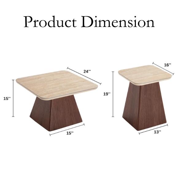 DAYALANE[Valentine's Day] Modern Miller Nesting Coffee Table Set Travertine or Cultured Marble Top with Walnut Base, Mid-Century Nesting Side Tables for Living Room