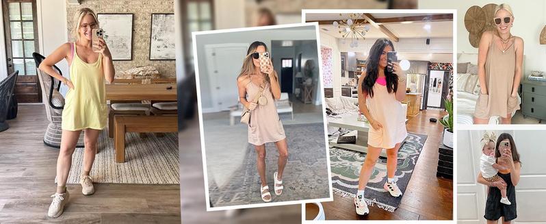 Naeduo Women's Summer Sleeveless Mini  Coco Dress Athletic Dress Spaghetti Strap Short Tennis Dress with Pockets Sports Jersey