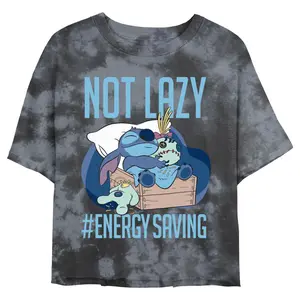 Junior's Lilo & Stitch Not Lazy, Saving Energy T-Shirt