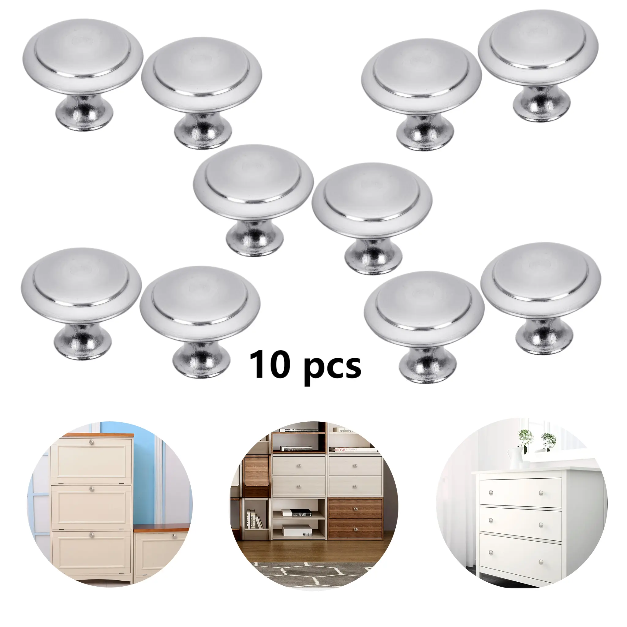 10Pcs 27mm Drawer Hardware Silver stainless steels Drawer Pulls Knobs Modern Single Hole Mushroom Drawer Handle Pulls for Dresser Drawers