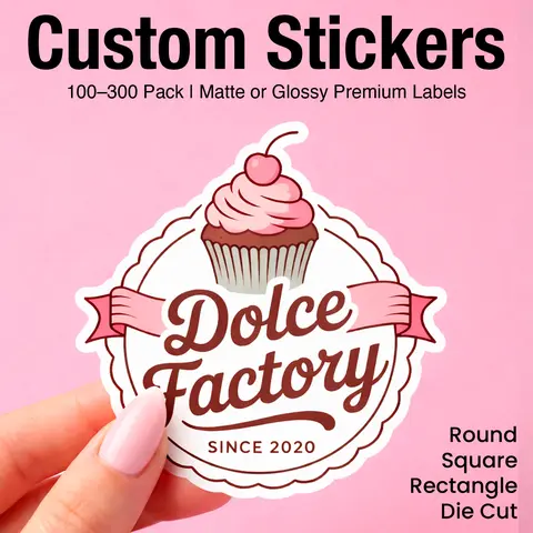 Custom Die Cut Vinyl Stickers - 100 Pack Premium Small Business Labels, Durable Matte or Glossy Finish, Vibrant Print, Logos, Long Wearing, Waterproof Office Stationery Decals for Branding & Packaging
