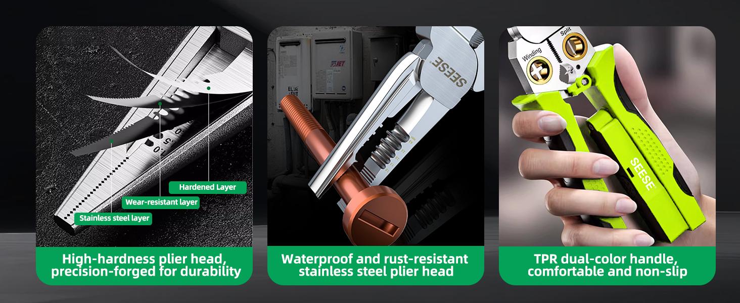 SEESE 8 In1 Wire Stripper Twister for Cutting and Pulling Wires, Multi-Function Wire Stripping Pliers,Cable Scissors,Voltage Tester Pliers, 12V to 250V Live,Null,Hot Wire Judgment AC DC, Audible and Flashing LED Alarms Holiday gifts