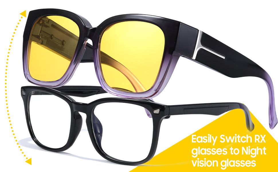 Trendy Oversized Fit Over Night Vision Driving Glasses Anti Glare for Women Men Polarized Nighttime Glasses IF7511