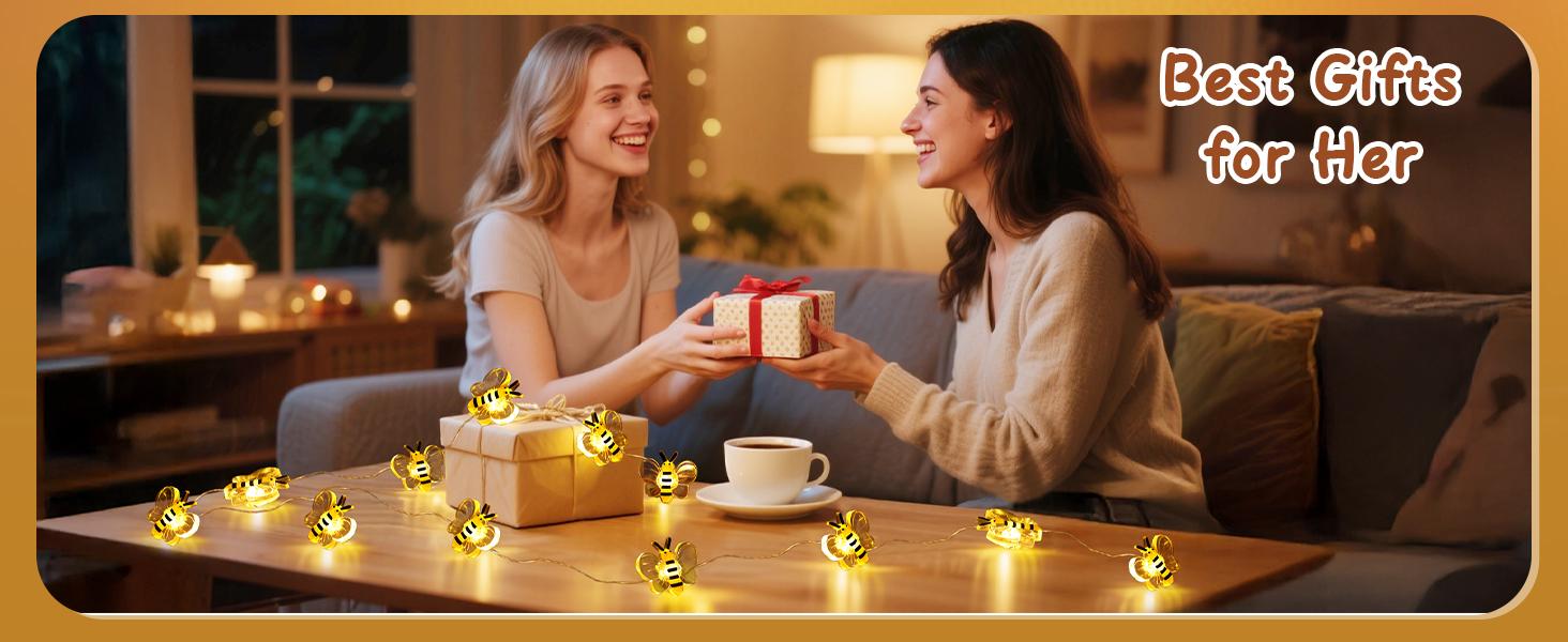 Hoodink Bee Lights Room Decor, Christmas Gifts for Women Teen Girls Boys, 2pcs 20 LED Cute Honey Bee String Fairy Lights Battery Operated, Bee Decorations for Bedroom Dorm Classroom Plants Wedding, Water Proof, Easy to DIY