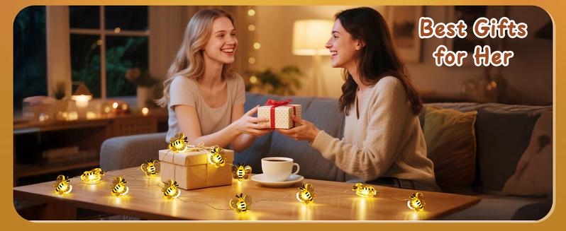 Hoodink Bee Lights Room Decor, Christmas Gifts for Women Teen Girls Boys, 2pcs 20 LED Cute Honey Bee String Fairy Lights Battery Operated, Bee Decorations for Bedroom Dorm Classroom Plants Wedding, Water Proof, Easy to DIY