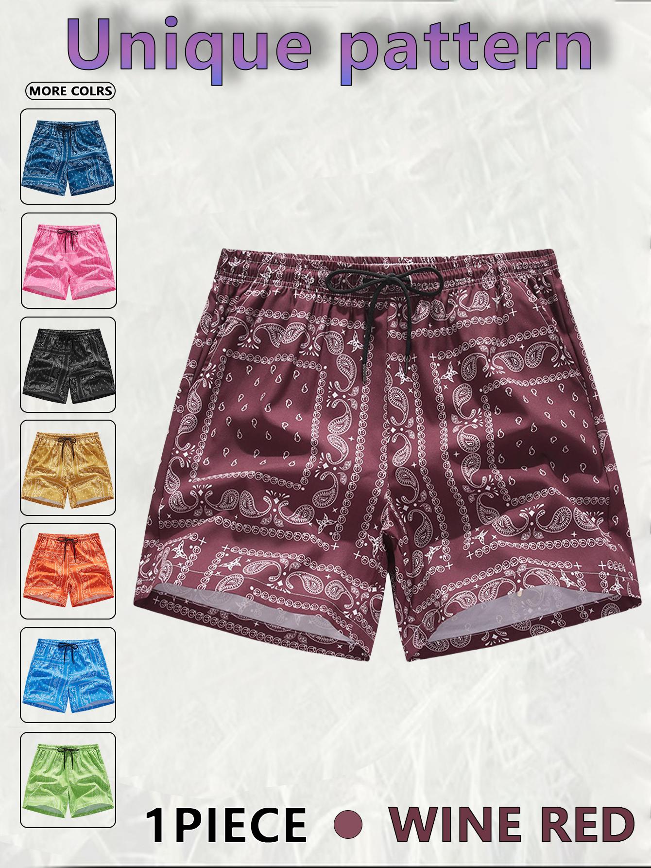 Men's Cashew Flower Pocket Shorts, Regular Fit Casual Drawstring Waist Shorts for Daily Outdoor Wear, Men Bottoms for All Seasons menswear clothes