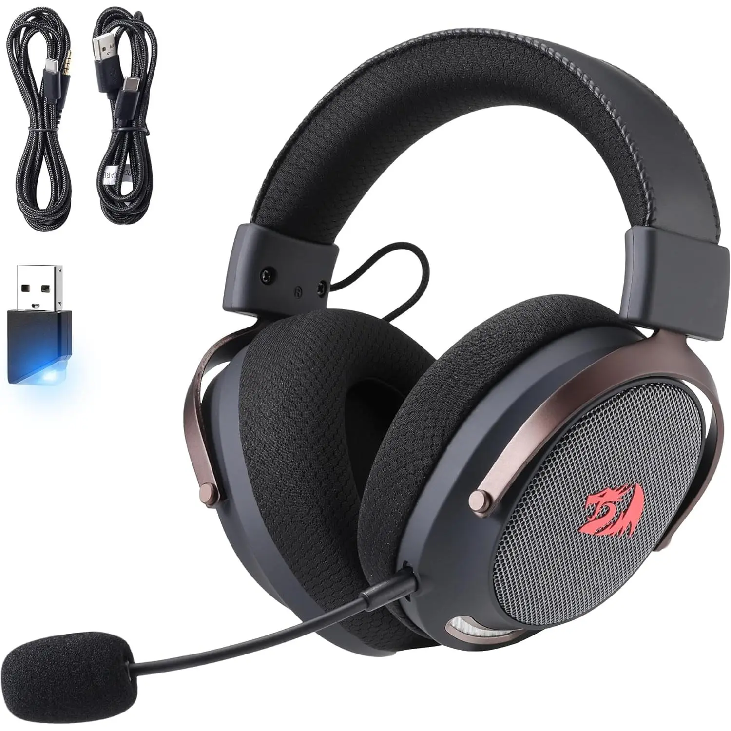 Redragon H858 3-Mode Wireless Gaming Headphones - Over-Ear Multi-Platform Headset, 7.1 Sound, 53 mm Drivers, Memory Foam Ear Pads, Detachable Noise-Canceling Mic, 750mAh Battery, Compatible with Phone, PC/PS5/NS, Black,back to school,back to school haul