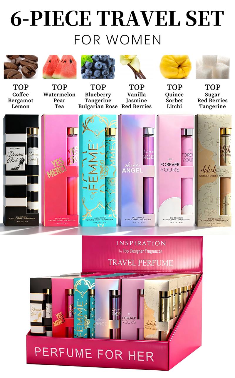 6-Piece Set Women's Eau De Parfuma Fragrance Spray, Travel Size Perfume, Long-Lasting , 6 Different Scents, Perfect For Dating, Daily Life, Parties,Gift Giving, 1.18 fl oz/35 ml Each Bottle