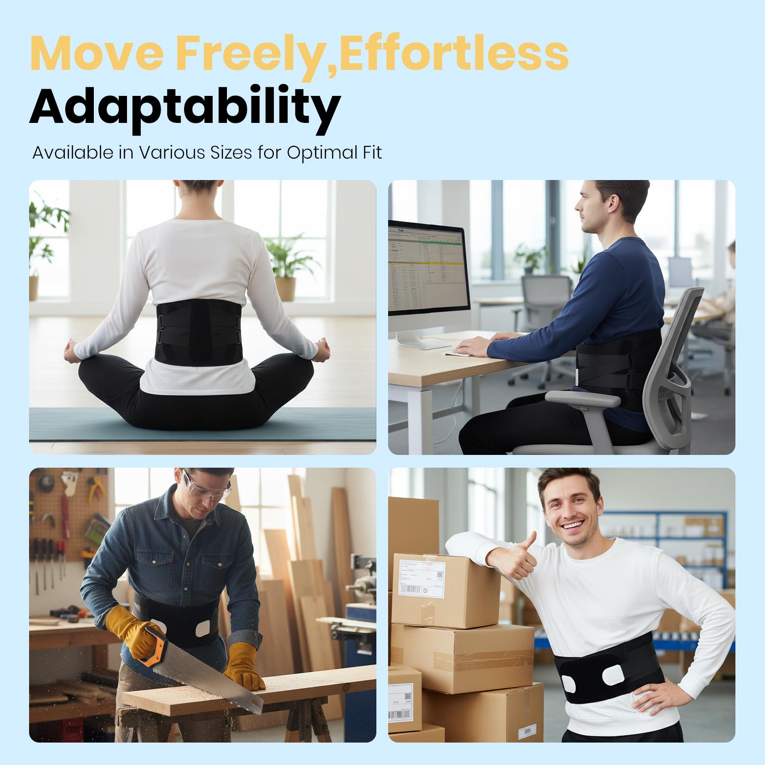 Back Brace Support Belt-Lumbar Support Back Brace for Back Pain, Sciatica, Scoliosis, Herniated Disc Adjustable Support Straps-Lower Back Brace with Removable Lumbar Pad for Men & Women