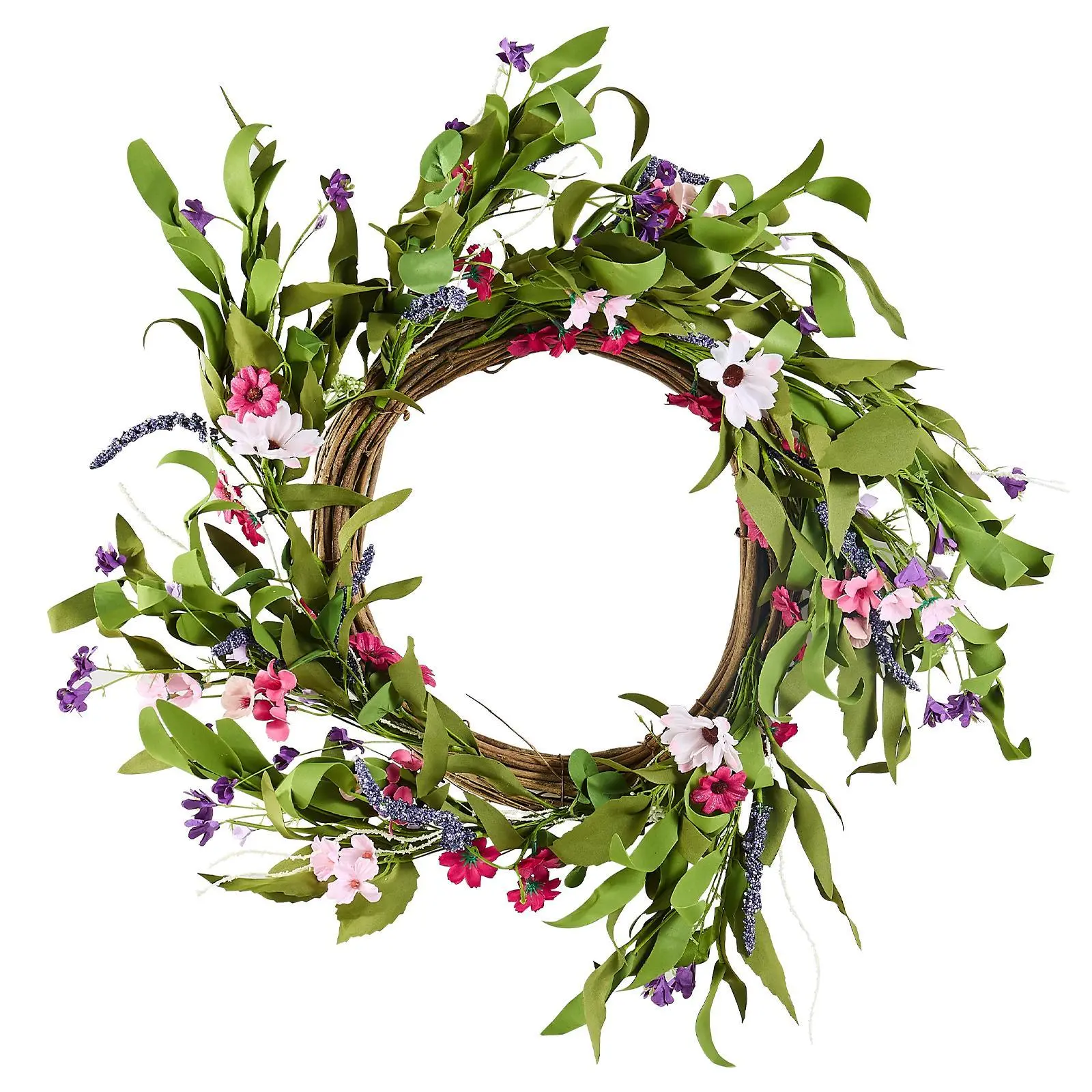 VEVOR 22 In Durable Lifelike Silk Fabric Decorative Wreath, Pink-Green Daisies, Baby's Breath, Buds & Leaves, Easy to Clean Indoor-Outdoor Wall/Hanging Decor for Home Weddings, Doors [summerfinds][DealsForYouDays]