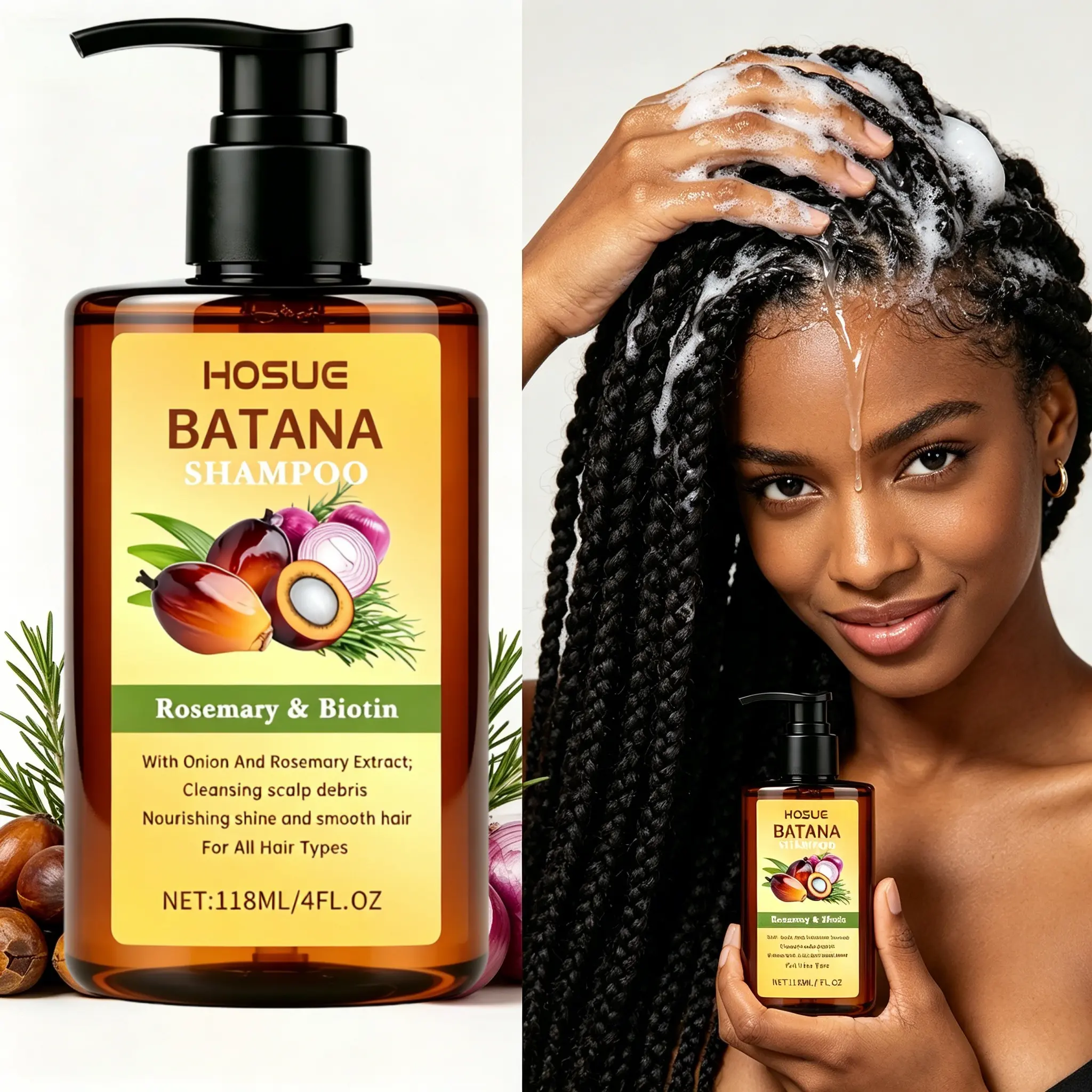 Rosemary Batana & Onion 3-in-1 Shampoo for Damaged Hair and Scalp – Deeply Nourishes, Adds Shine, and Gently Cleanses Away Scalp Buildup While Strengthening and Moisturizing Roots for a Revitalized, Healthier-Looking Mane