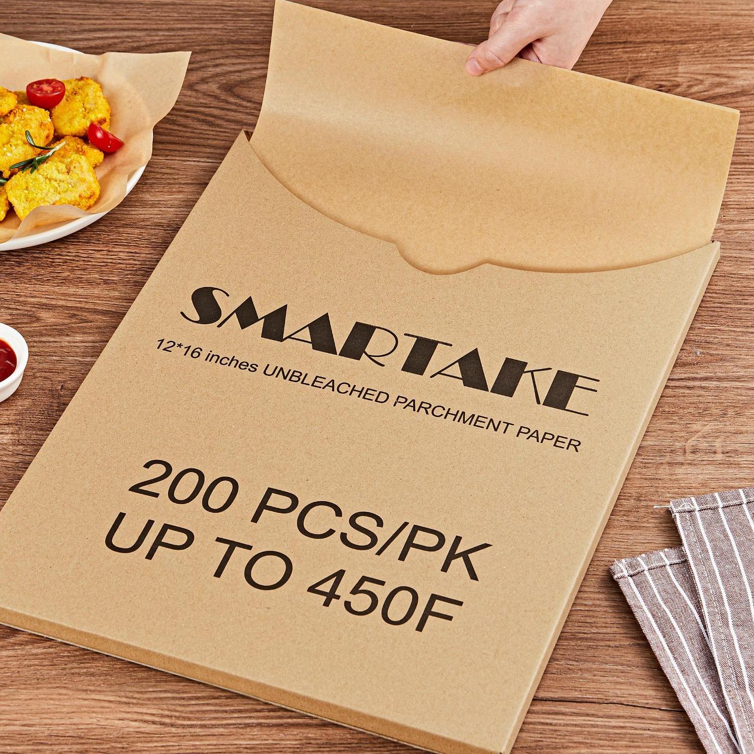 SMARTAKE Parchment Paper Baking Sheets 200Pcs 12x16 Inches Non-Stick Precut Eco-Friendly for Baking Grilling Air Fryer Steaming Bread Cup Cake Cookie