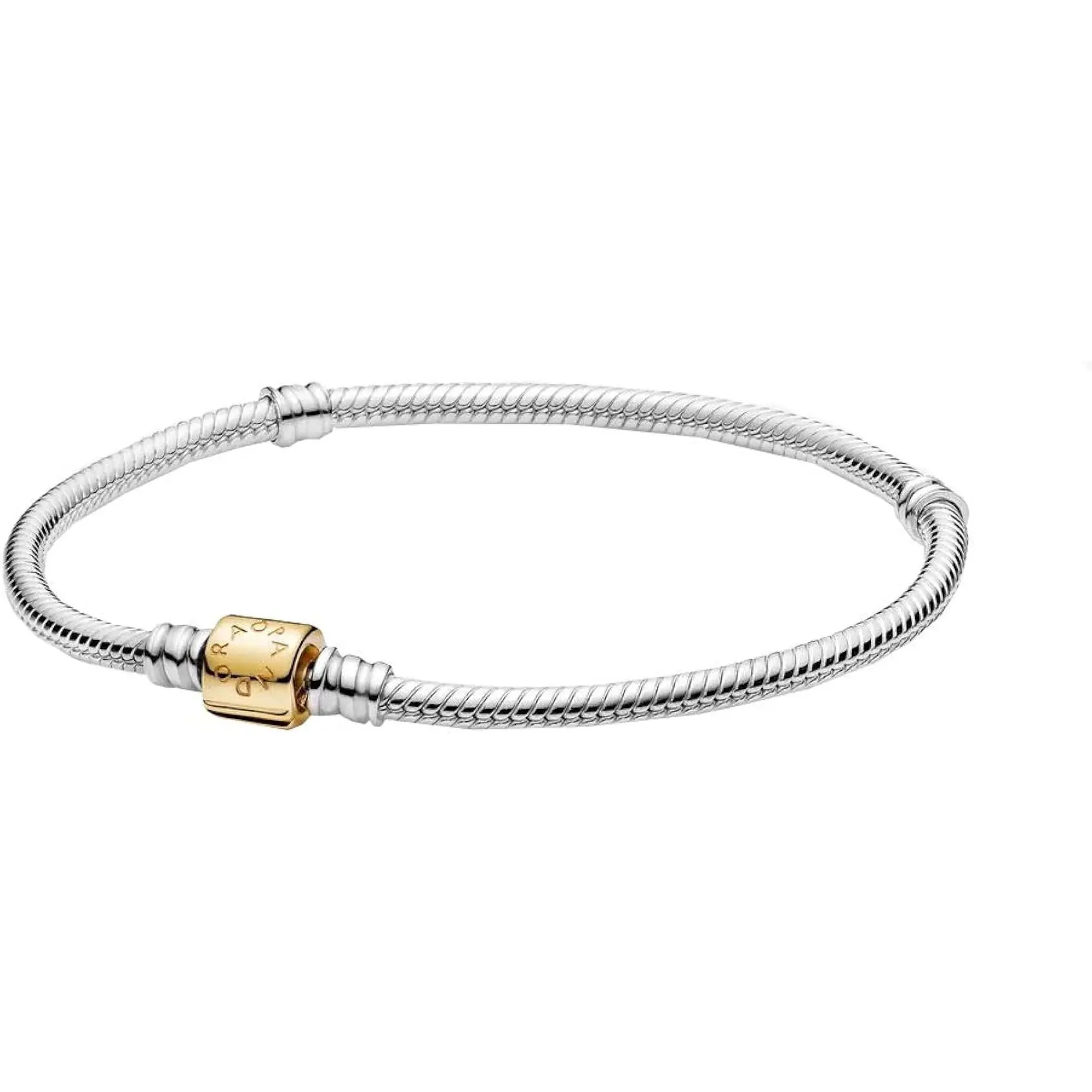 Pandora Moments 14k Gold Two-tone Barrel Clasp Snake Chain Bracelet 599347C00-18