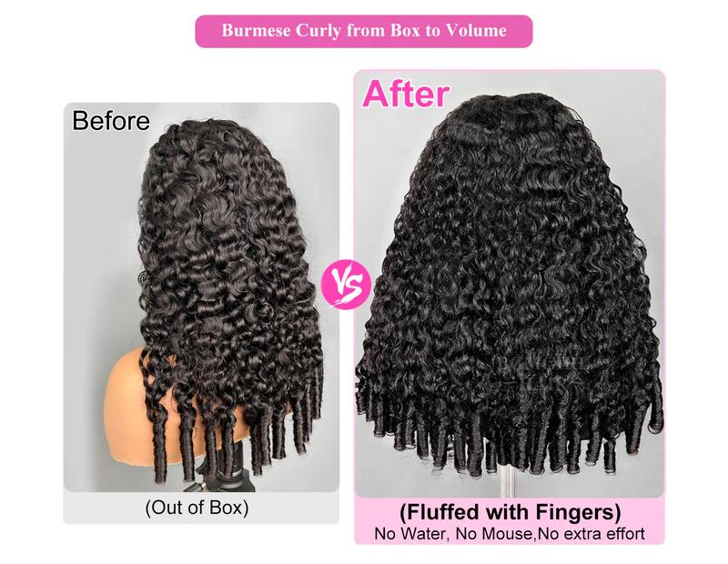 [New In] BGMgirl Burmese Curly 9x6 Lace Glueless Spiral Ends Wear Go Draw-strings Wig 180% Density Fluffy Look Pre-Bleached Tiny Knots Pre-Plucked Natural Hairline Human Hair Wig Beginner Friendly eve valentines day gift