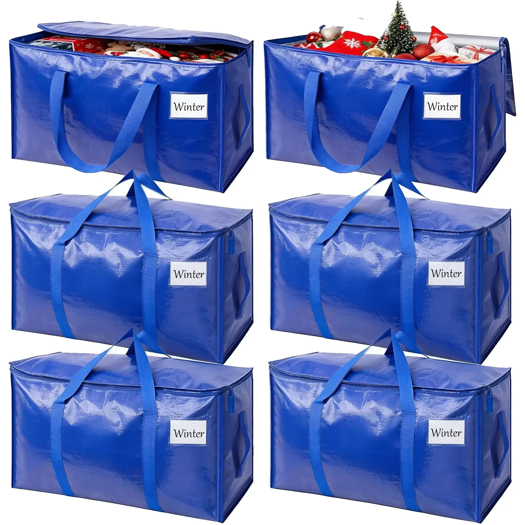 25 Gal Foldable Nylon Multi Functional Storage Bags (2/6-Pack Boxed Set, 27x14x15"), Extra Large Waterproof Heavy-Duty Organizers with Handles, Dual Zipper Wide Opening, Tag Pocket for Space Saving