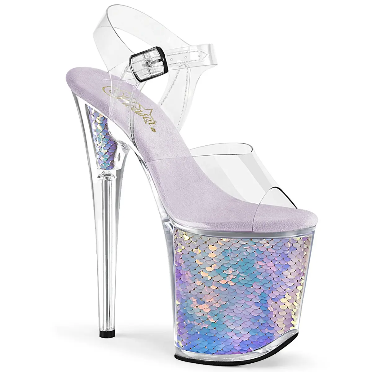 Pleaser 808MC Women's High-Heels Sandals - Stylish Fashion Footwear with Decor Accents, Platform Design, Statement Shoes, Open Toe Shoes, Dance Floor, 8 In, Mermaid Scales, Platform Sole, Strap, Love Heeled Sandals, Dressy Heeled Sandals