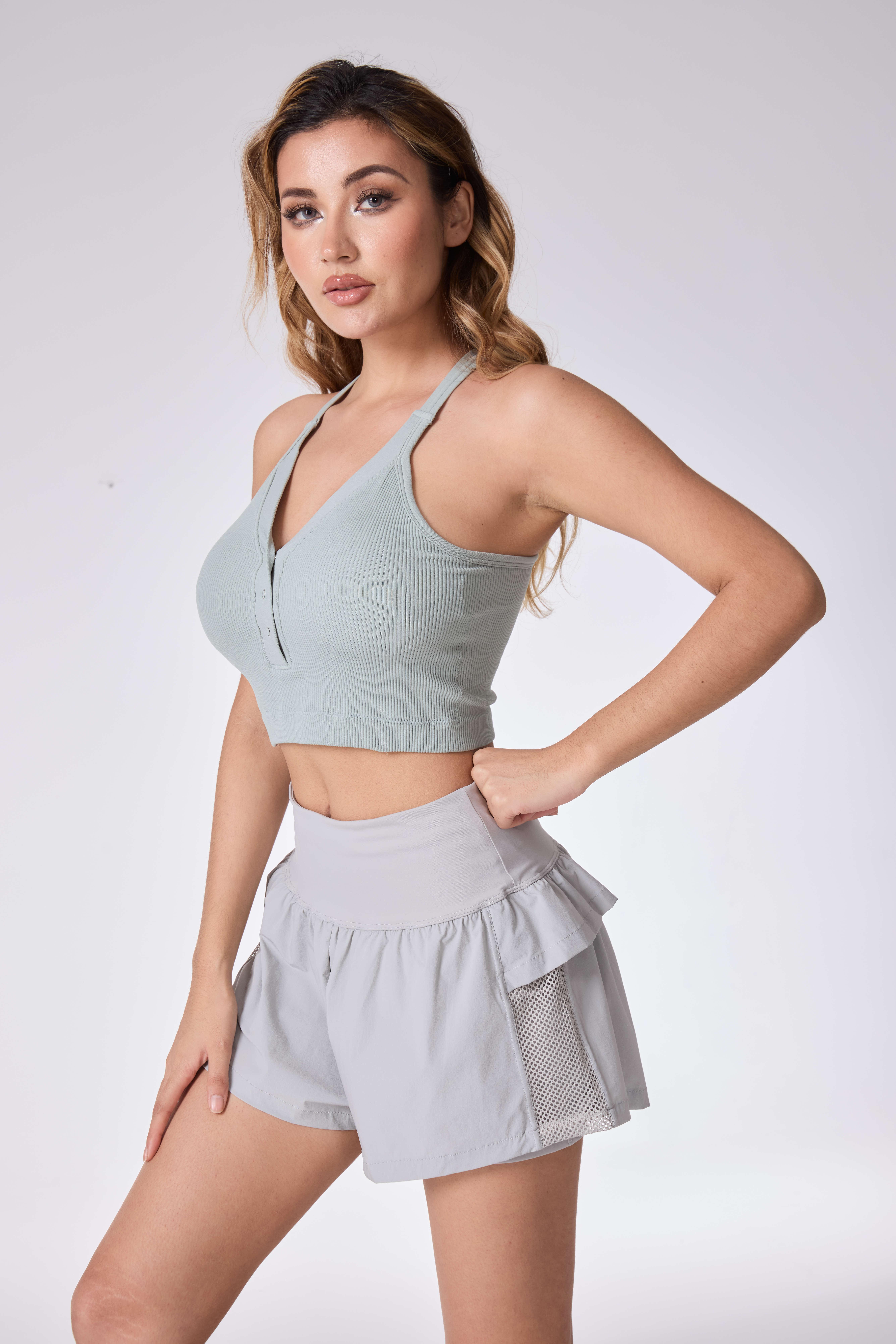 Pro-Fit Women's 1/2/3 Pieces Snap-button convertible neckline croptop bralette Sportsbra Racerback 32653-2/3 Basic Everyday Spandex Style  Removable Padding for Gym & Street Loungewear pushupbra builtinbra