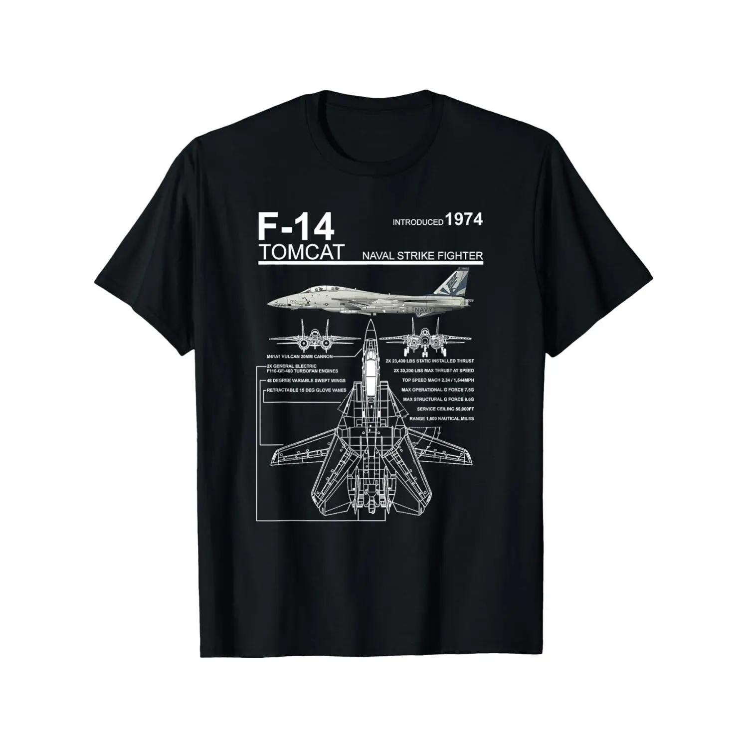 Men's F-14 Tomcat Naval Fighter Jet Print Tops - Menswear All-Over Print Aviation Design Short Sleeve Round Neck Casual Tee for Aviation Enthusiasts, Summer Wear or Themed Events, Shortsleeve