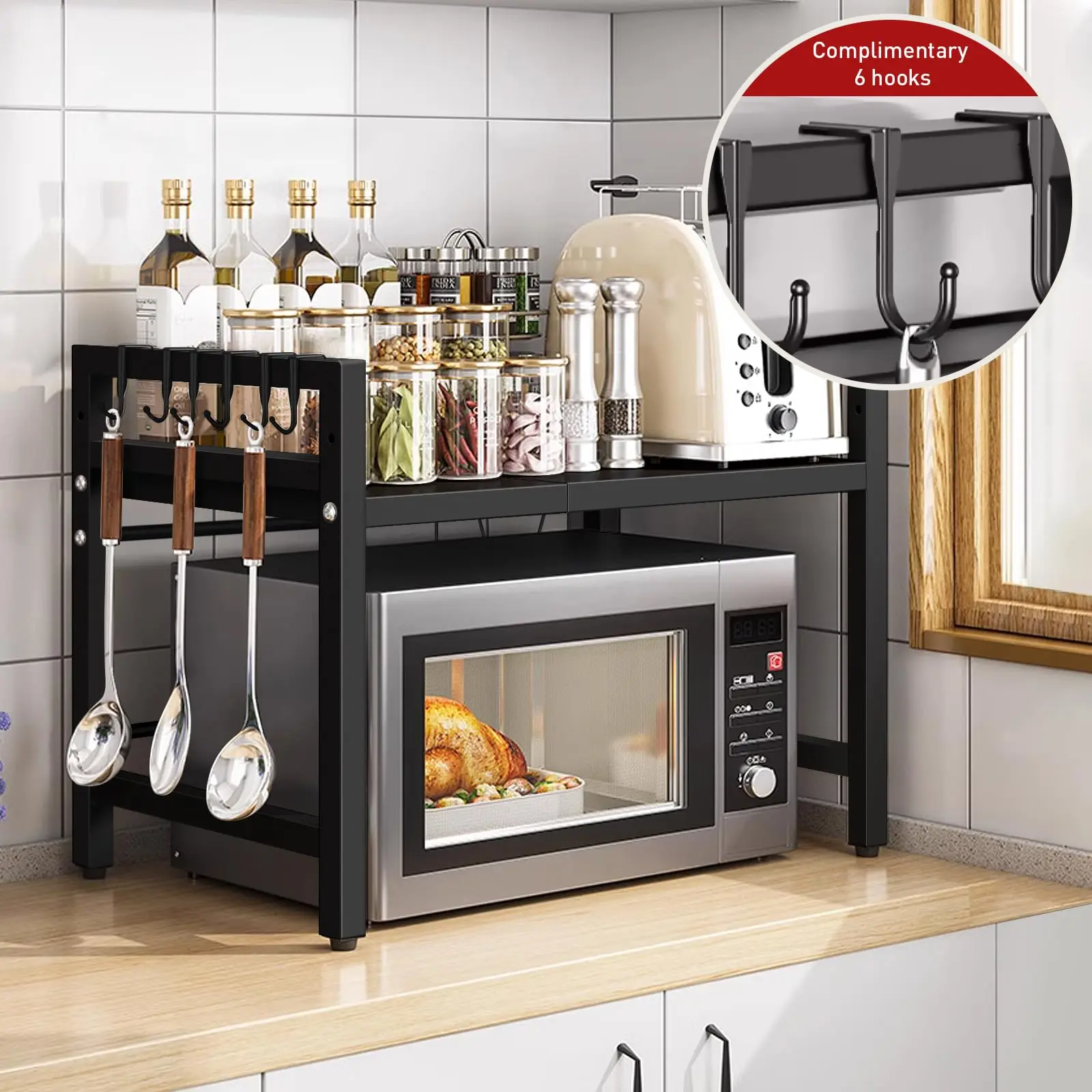 Expandable Microwave Shelf Organizer - Adjustable 16-25 inches