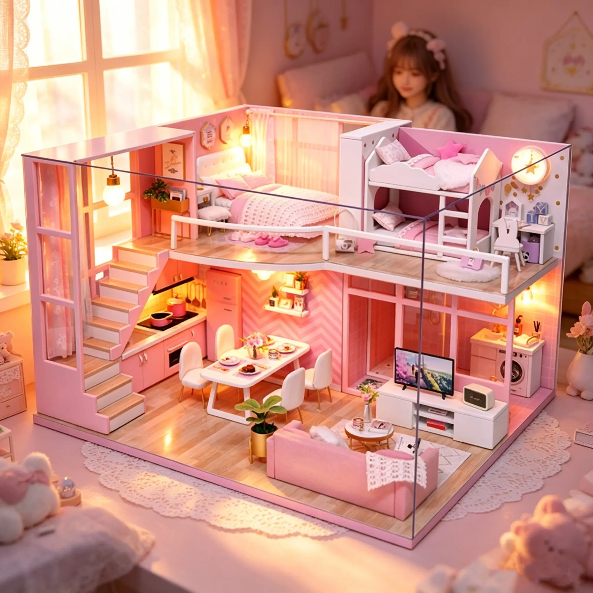 DIY Mini Dollhouse Kit with Furniture, Creative Space Mini Wooden Dollhouse Accessories, Suitable for Kids, Teens, Adults, Play House, Play House Set