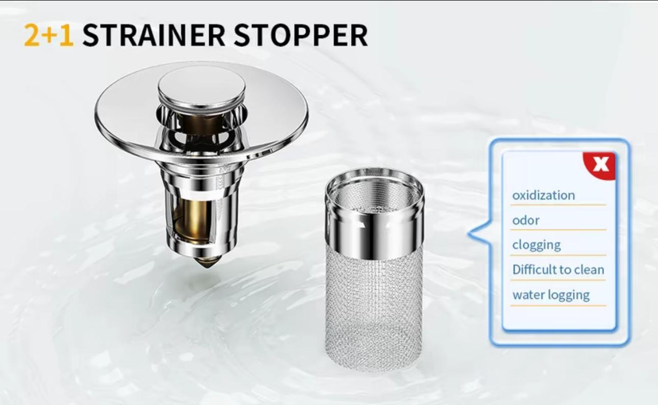 CityDry-Bathroom Sink Stopper Hair Catcher Universal Pop Up Sink Drain Filter with Stainless Steel Filter Basket & Brass Drain Plug