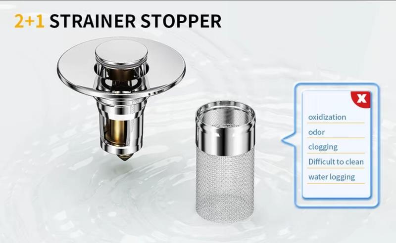 CityDry-Bathroom Sink Stopper Hair Catcher Universal Pop Up Sink Drain Filter with Stainless Steel Filter Basket & Brass Drain Plug