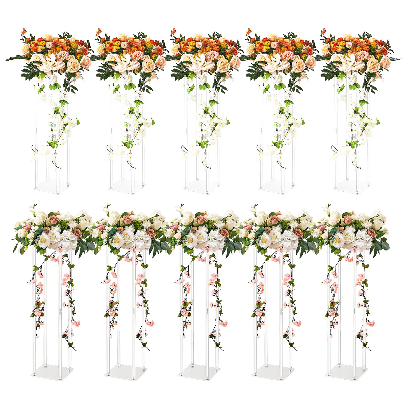 VEVOR 10PCS 23.6in Light Acrylic Round Ornament Frames - Transparent Flower Stand, Vase Column, Geometric Centerpiece Rack for Wedding T-Stage Receptions, Classic Modern Elegant Room Decor