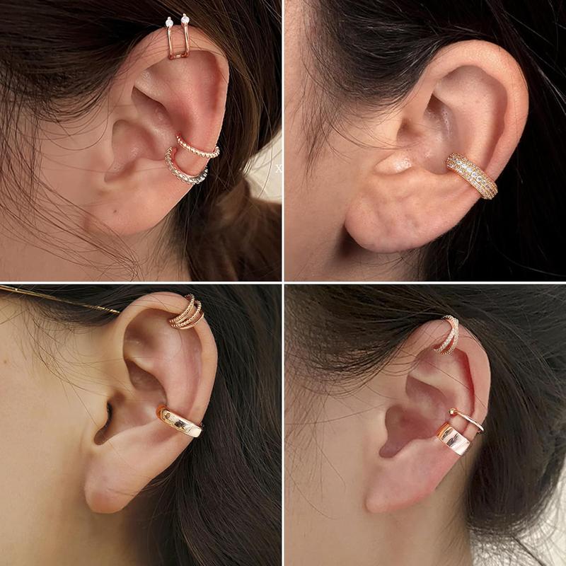 9 Pcs Ear Clips Earrings Set for Women Men 14K Golden Plated Trendy Lightweight Non Pierced Cartilage Ear Cuff Jewelry Adjustable & Hypoallergenic