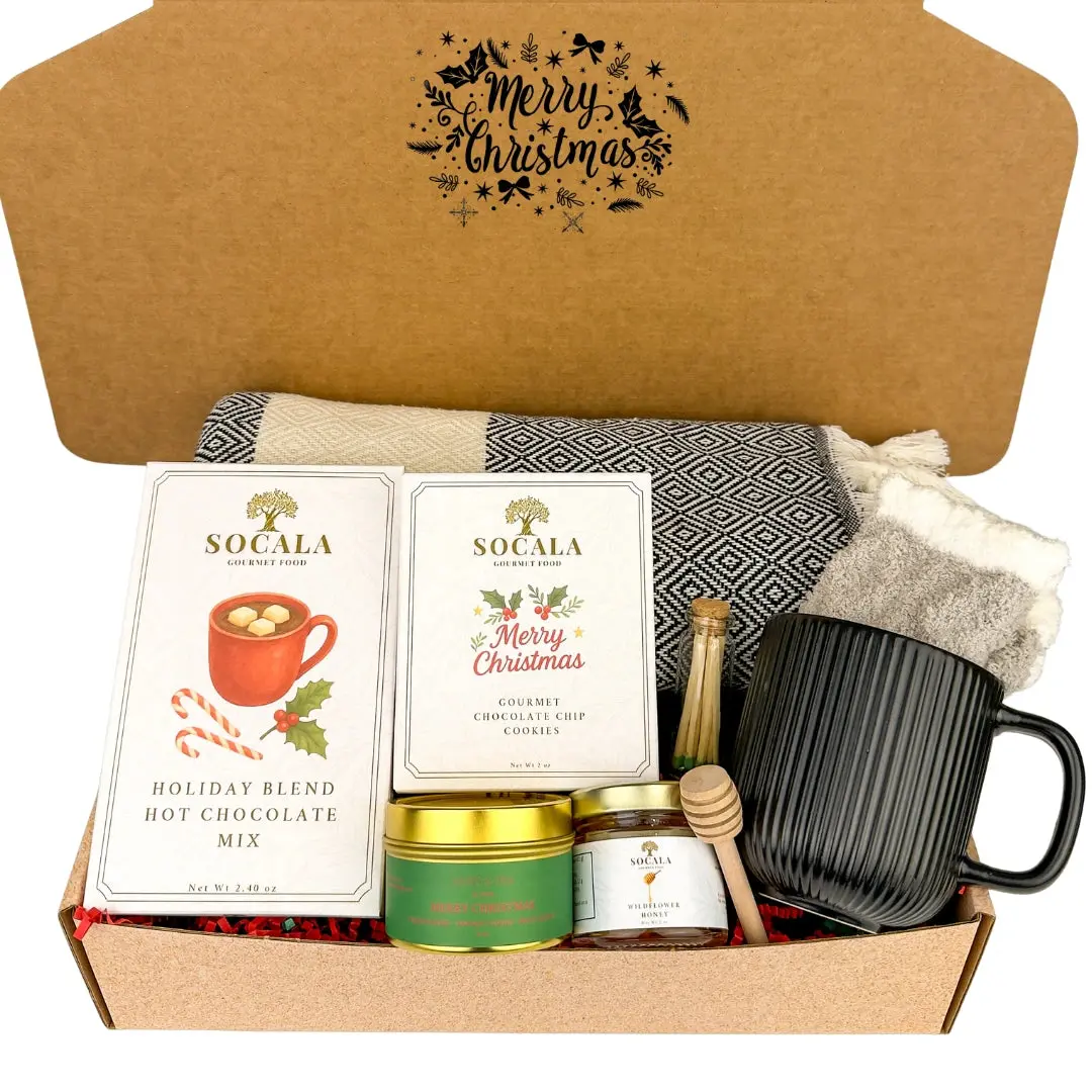 Cozy Christmas Gift Basket for Men with Blanket