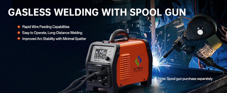 HITBOX HBM145 Mig Welder 110V/220V Upgraded 145A 4-in-1 Gasless MIG/Lift TIG/MMA with Spool Gun & LED Display for Home & Professional Use