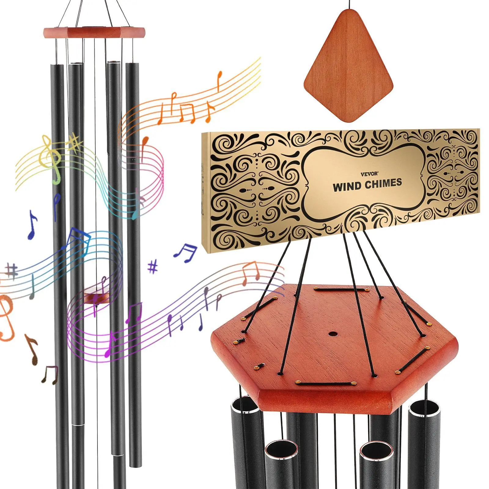 【SummerFinds】VEVOR Wind Chimes for Outside,  , 1524 mm, Deep Tone Wind Chimes with 6 Tubes, Unique Large Memorial Wind Chimes for Anniversary, Amazing Outdoor Decor for Your Patio, Porch, Garden and Backyard, Black