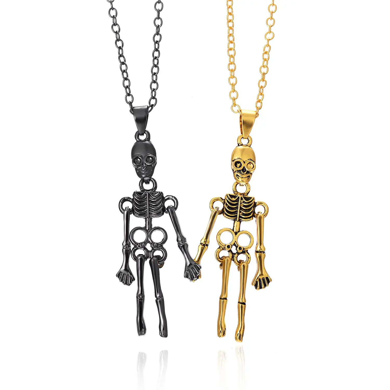 Vintage Skull Ghost Necklace Hand In Hand Couple BFF Friendship Necklaces Valentine's Day Halloween Jewelry for Women Men