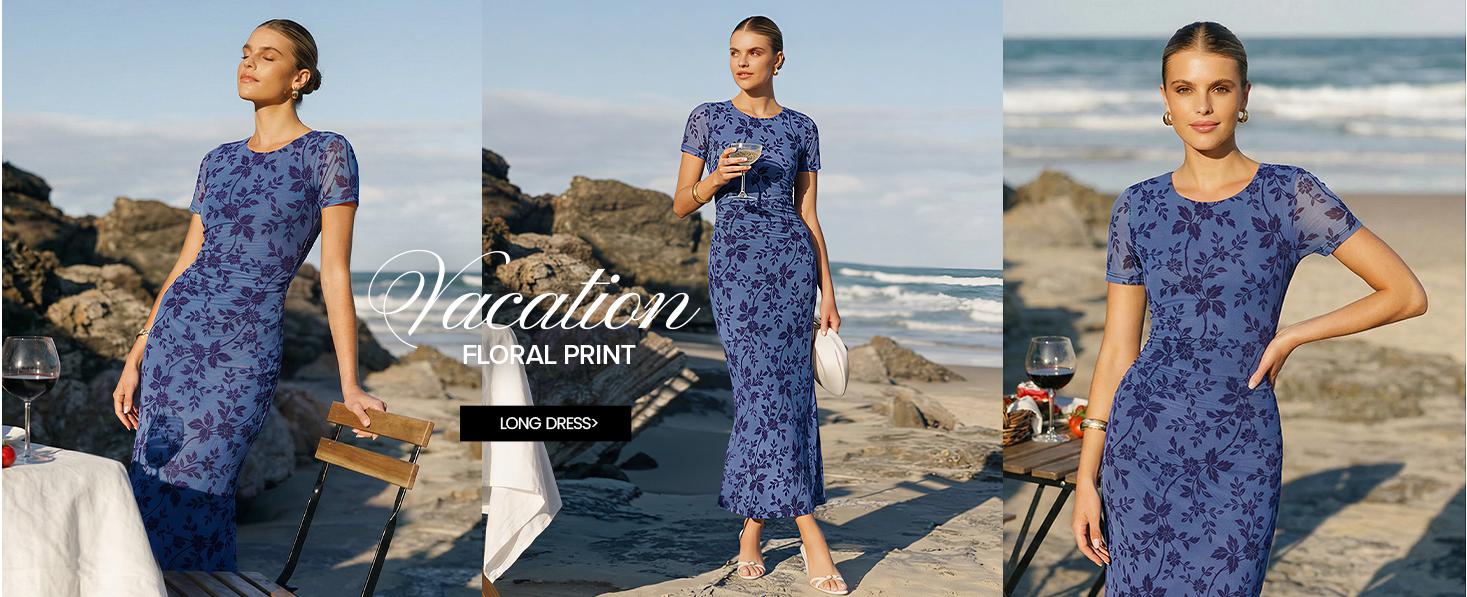 ZESICA Women's Summer Short Sleeve Floral Bodycon Dress 2026 Ruched Mesh Wedding Guest Cocktail Party Maxi Dresses