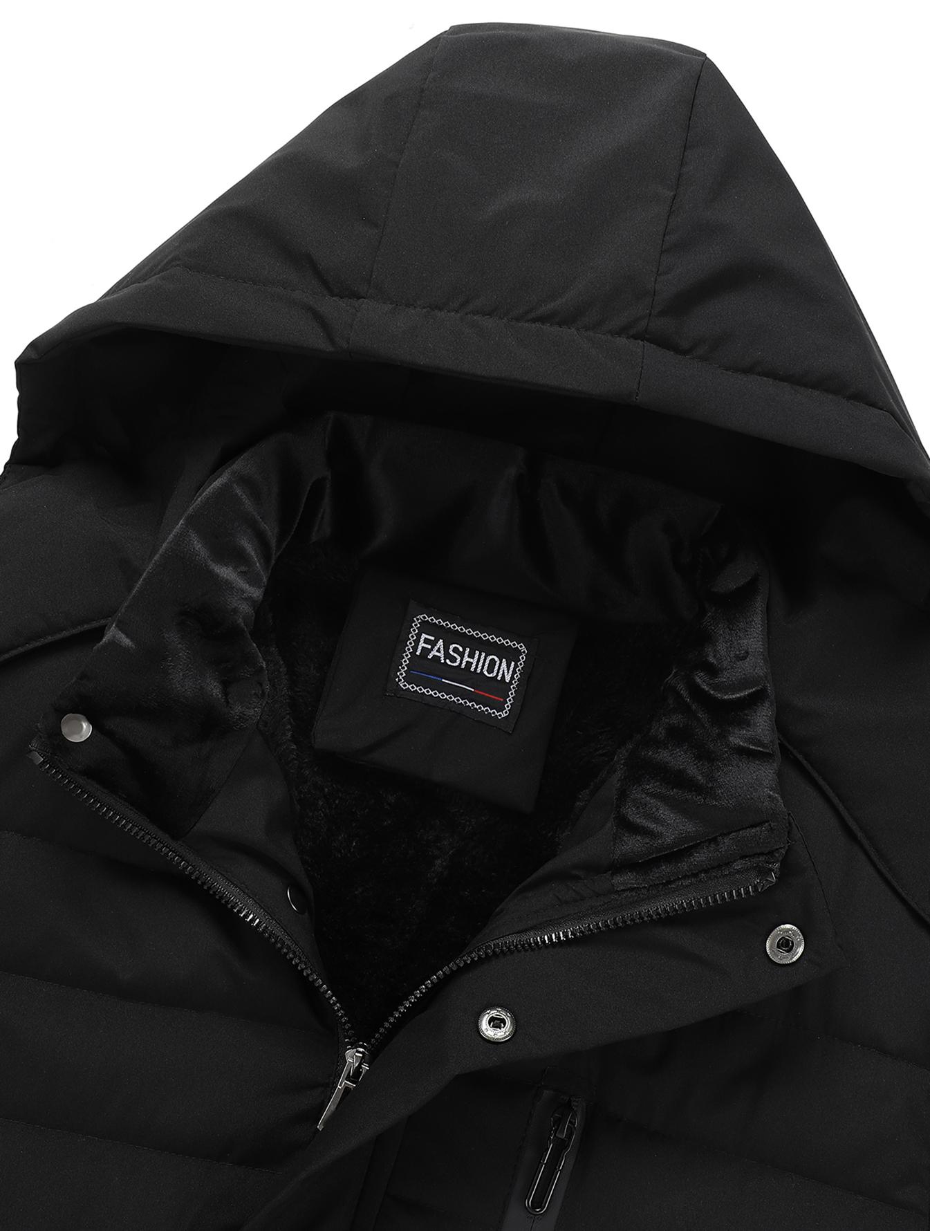 TJL Men's Black Quilted Hooded Jacket - Thermal Lined Zip Up Coat with Detachable Fur Hood by Fashion Brand Sherpa Fleece Long Sleeve Tops Casual Beige Plain