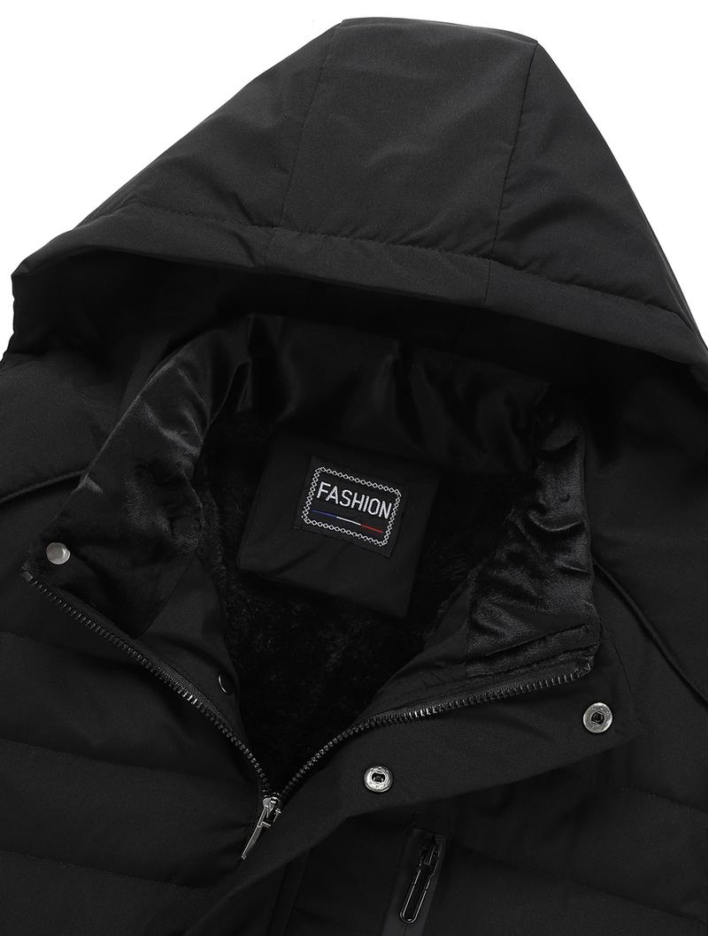 TJL Men's Black Quilted Hooded Jacket - Thermal Lined Zip Up Coat with Detachable Fur Hood by Fashion Brand Sherpa Fleece Long Sleeve Tops Casual Beige Plain