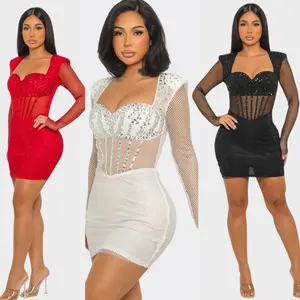 Midnight Temptress Rhinestone Mesh Corset Mini Dress – Black & Red | La Belle Gina Boutique