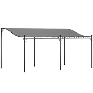 Outsunny 10' x 16' Outdoor Pergola Canopy, Wall-Mounted Metal Patio Canopy with Weather-Resistant Fabric and Drainage Holes for Backyard Garden Porch Beach, Dark Gray