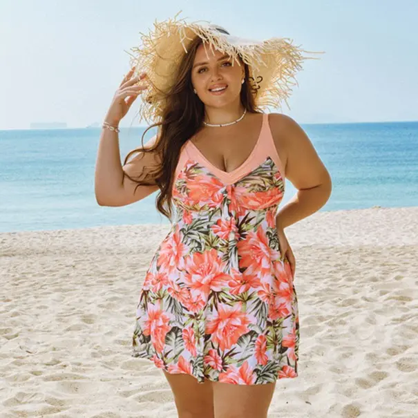 【12 28W】Hanna Nikole Women's Two Piece Swim Dress Plus Size Tummy Control Tankinis Swimdress Floral Printed Swimwear Swimsuits with Boyshort #tiktokshopbacktoschool