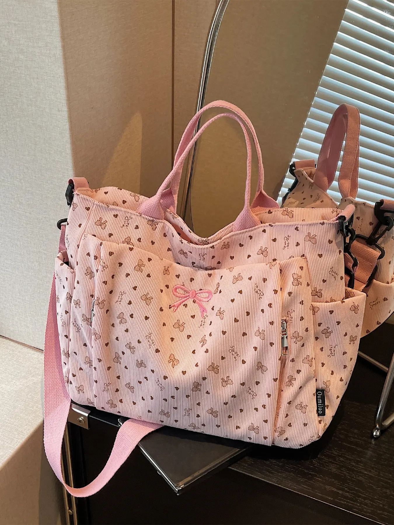 Elegant Fashion Large Capacity Bow Heart Design Tote Bag, Handheld Shoulder Crossbody, Perfect for Daily Outing, Date, Dinner