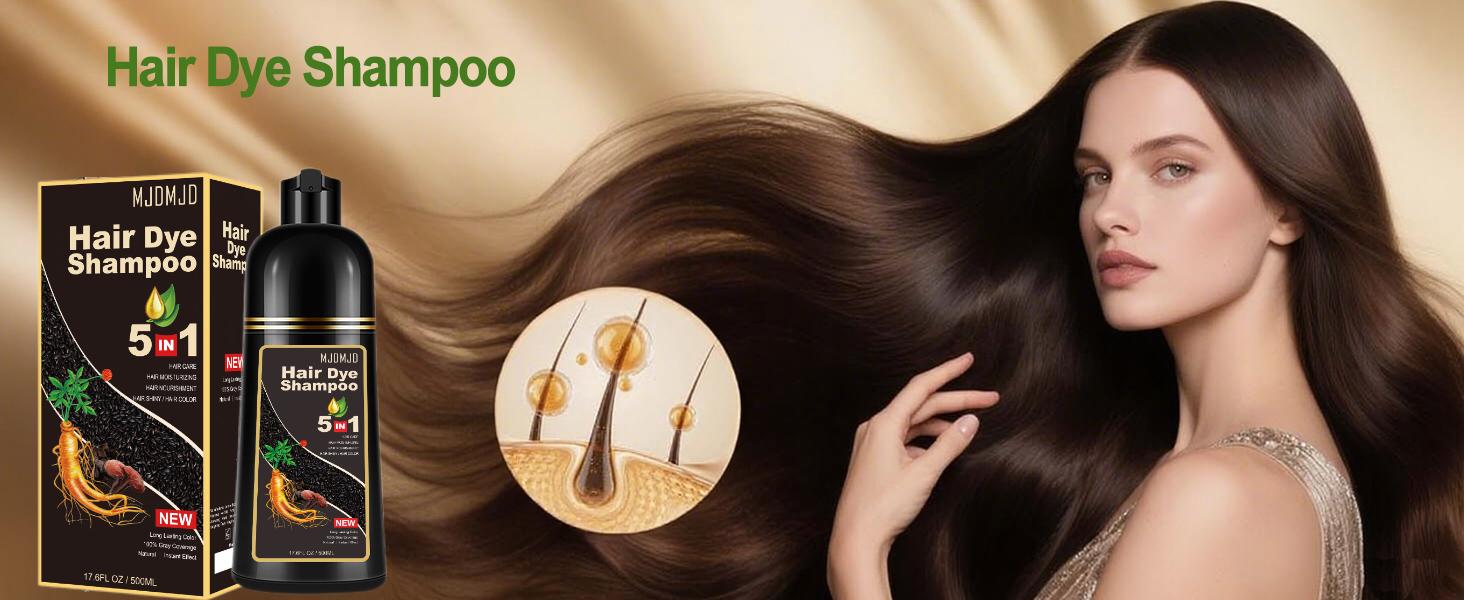 Upgraded Natural Dark Chocolate 5-in-1 Hair Dye Shampoo – Premium