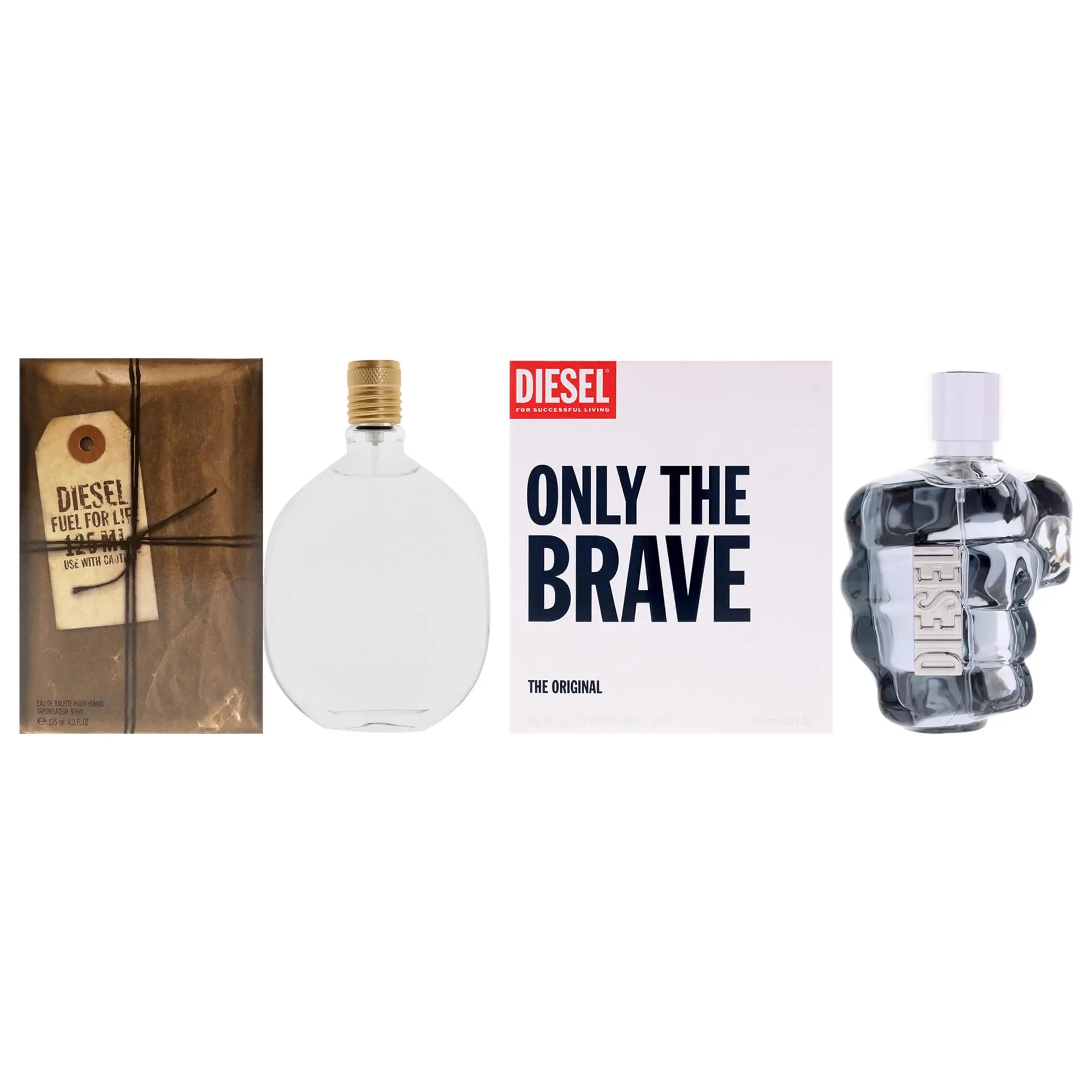 Diesel Kit by Diesel for Men - 2 Pc Kit 4.2oz Diesel Only The Brave EDT Spray, 4.2oz Diesel Fuel For Life Pour Homme EDT Spray