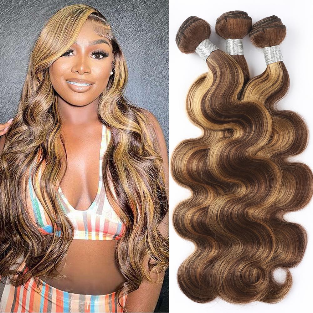 P4/27 Body Wave Bundles Human Hair Ombre Brown Highlight Human Hair Bundles for Sew In Colored Quick Weave HairStyles SpringStatements P4/27 Body Wave Bundles Human Hair Ombre Brown Highlight Human Hair Bundles for Sew In Colored Quick Weave HairStyles SpringStatements