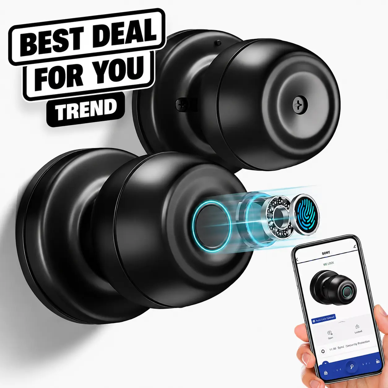 [Deals for You Days]Fingerprint Door Lock, Smart Fingerprint Door Knob, Biometric Door knobs with App Control, Auto Lock Door Lock with Code, Keyless Door Knob with Locks for Bedroom, Home,Office FathersDayGift Christmas and every event best gift