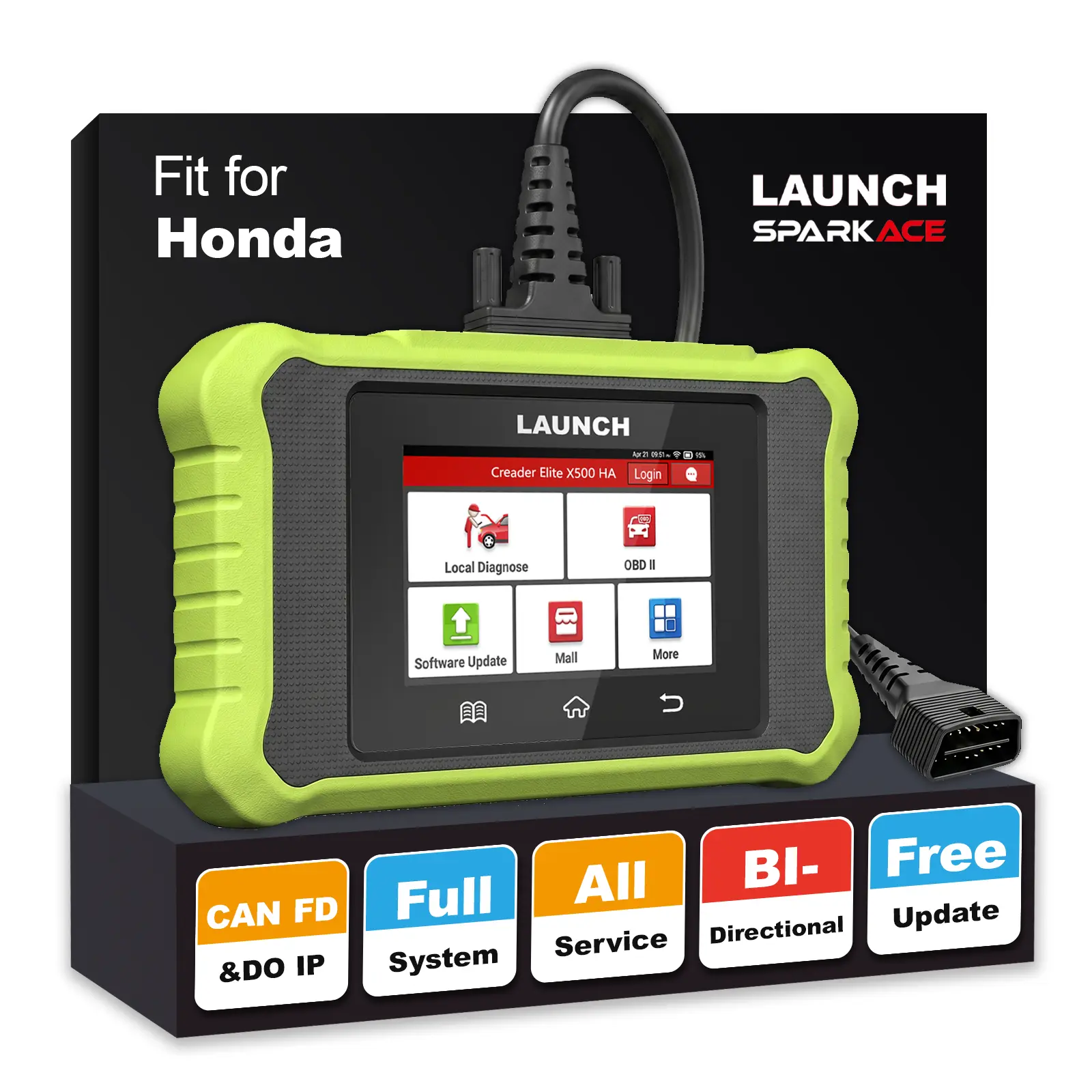 LAUNCH Creader Elite X500 OBD2 Code Reader for Honda, Acura, Full System Scan Diagnostic Tool with Bi-Directional Control, All Reset Services, AUTO VIN, Battery Registration, Lifetime Free Updates