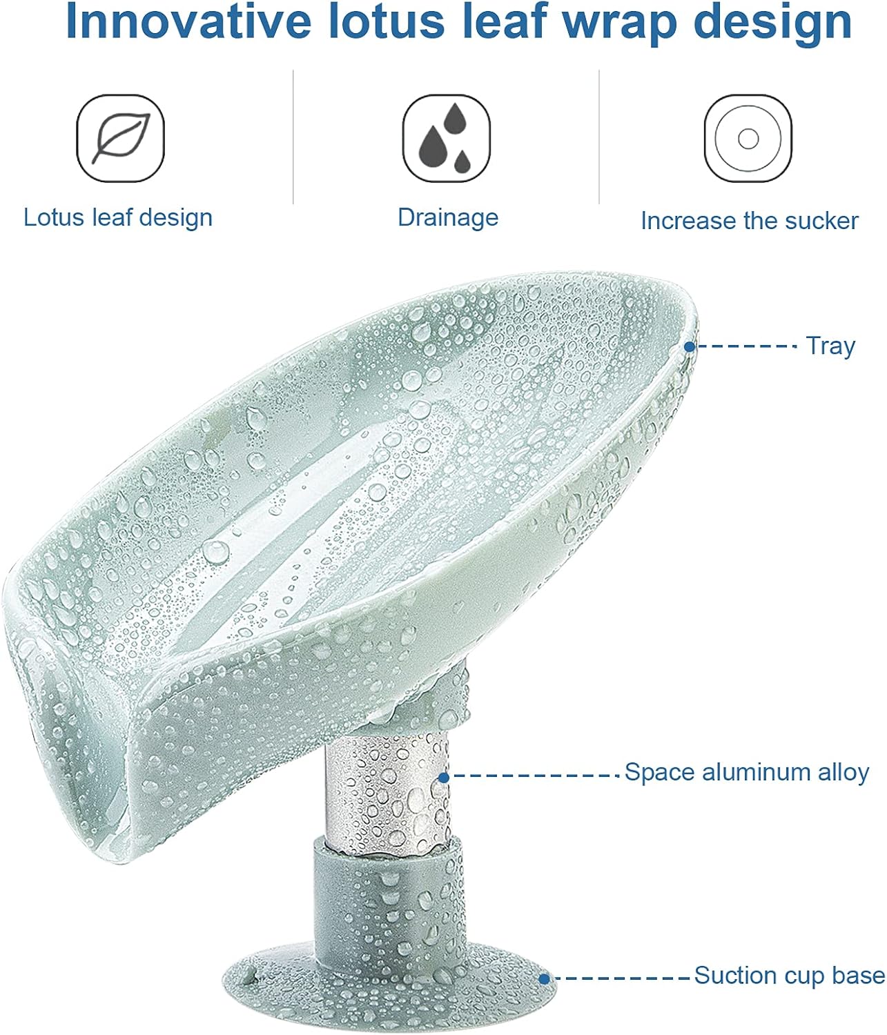 2Pack Soap Holder Leaf-Shape - Self Draining Soap Dish Holder, Not Punched Easy Clean Bar Soap Holder, with Suction Cup Soap Dish Suitable for Shower, Bathroom, Kitchen Sink (Grey + Green) Gift Aluminium Silicone