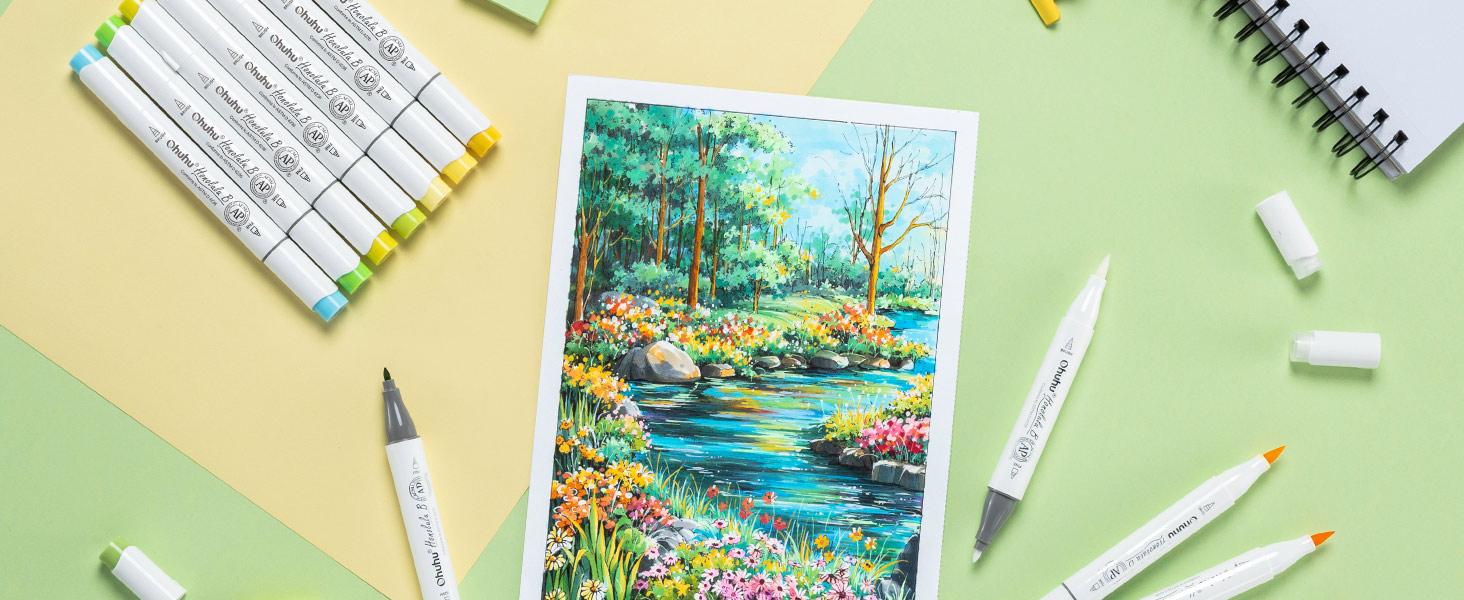 Ohuhu Alcohol Markers: Brush & Chisel / Fine - 216-color - Double Tipped Alcohol-based Art Marker Set for Artist Adults Coloring Illustration - Refillable Ink - Honolulu & B Series of Ohuhu - Women's Day Gift