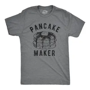Mens Pancake Maker T Shirt Funny Breakfast Food Syrup Cute Morning Novelty Tee Mens Funny T Shirts Cool Vintage Fashion T-Shirt Gift Classic Menswear Funny Food Short Sleeve Novelty Tees for Guys Dark Grey